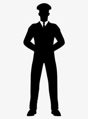 Illustration Of Man On Duty Standing Still Arms Behind In Silhouette Isolated On White : Stock Vector (Royalty Free) 021574