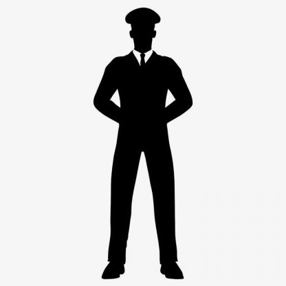 Illustration Of Man On Duty Standing Still Arms Behind In Silhouette Isolated On White : Stock Vector (Royalty Free) 021574