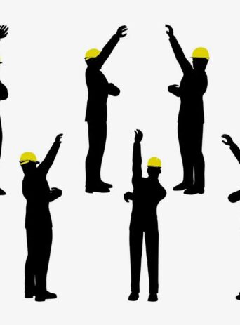 Illustration Of Workers With Hard Hat Extending Arms In Silhouette Isolated On White : Stock Vector (Royalty Free) 021806