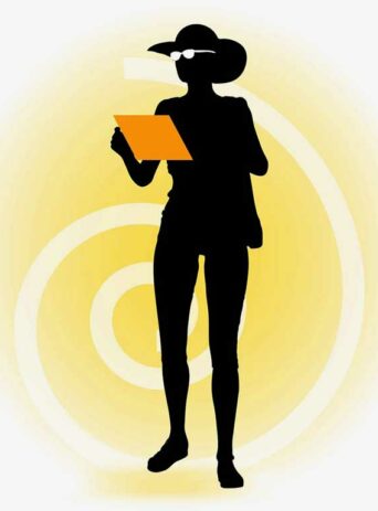 A backpacker tourist woman standing and checking the map : Stock Vector (Royalty Free) 021887