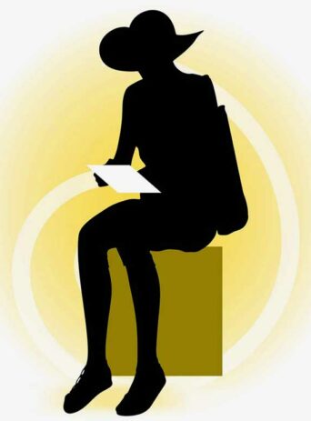 A backpacker tourist woman while sitting and checking the map : Stock Vector (Royalty Free) 021888