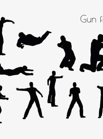 Illustration Of Gunfight Action Pose In Silhouette Isolated On White : Stock Vector (Royalty Free) 017092