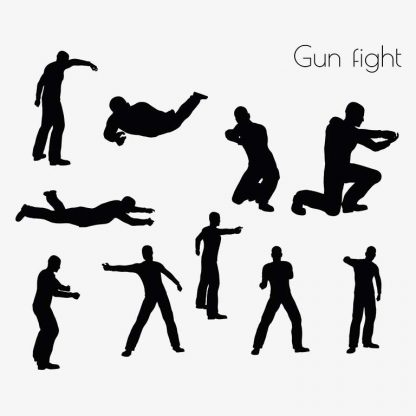 Illustration Of Gunfight Action Pose In Silhouette Isolated On White : Stock Vector (Royalty Free) 017092