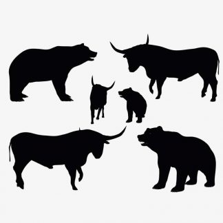 Illustration Of A Bull And Bear Standing Pose In Silhouette Isolated On White : Stock Vector (Royalty Free) 017638