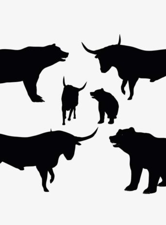 Illustration Of A Bull And Bear Standing Pose In Silhouette Isolated On White : Stock Vector (Royalty Free) 017638