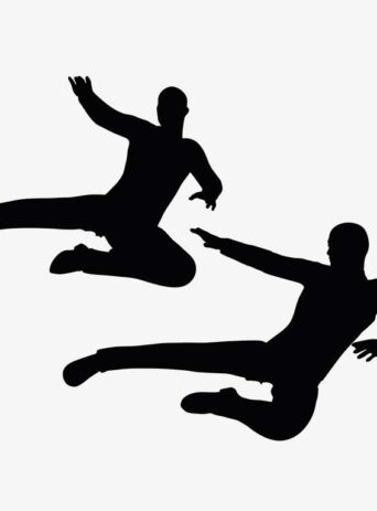 Illustration Of A Man In Flying Kick Pose In Silhouette Isolated On White : Stock Vector (Royalty Free) 017477